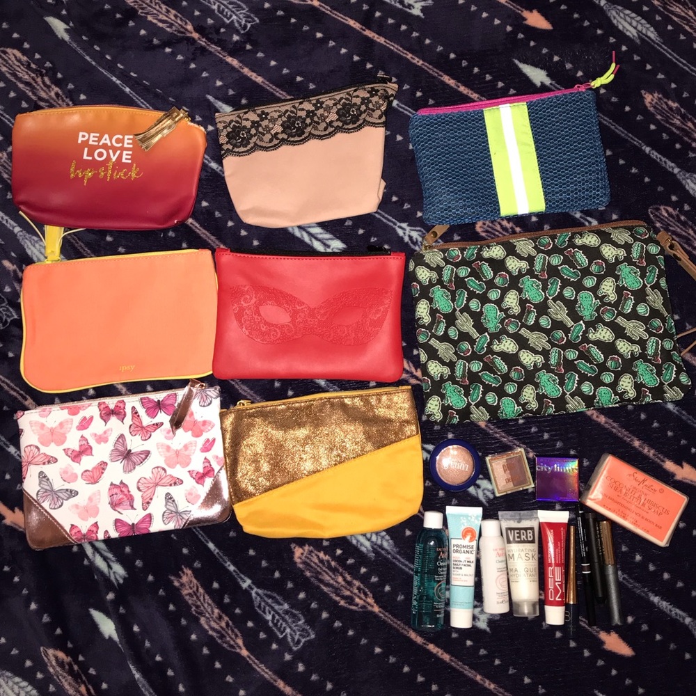 7 ipsy bags and a cactus bag!!